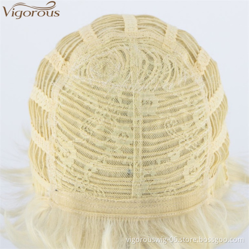 Vigorous Short Hair Wigs Pixie Cut Bleach Blonde Natural Curly Wigs for Women with Side Bangs High Temperature Synthetic Wig 613